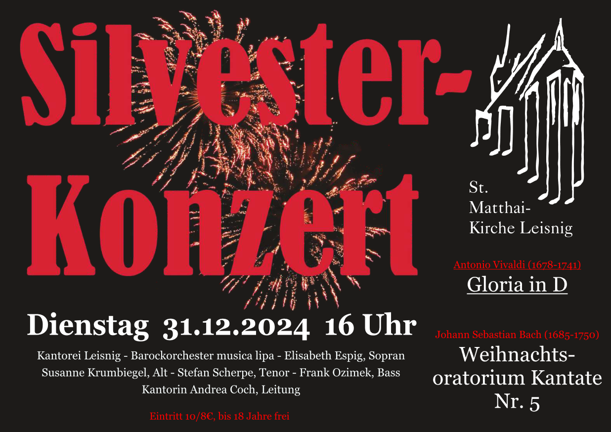 Plakat für das Silvesterkonzert um 16 Uhr mit vielen Informationen zum Konzert.